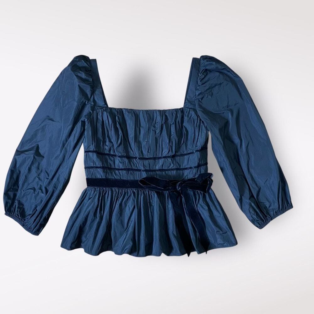 Antonio Melani Genevieve Velvet Ribbon Peplum Blouse Size 4 Black Party Grunge